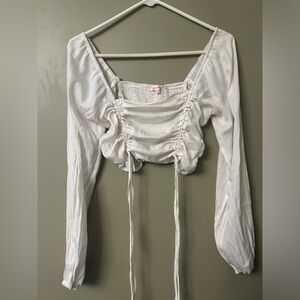 White Ruched Long Sleeve Top